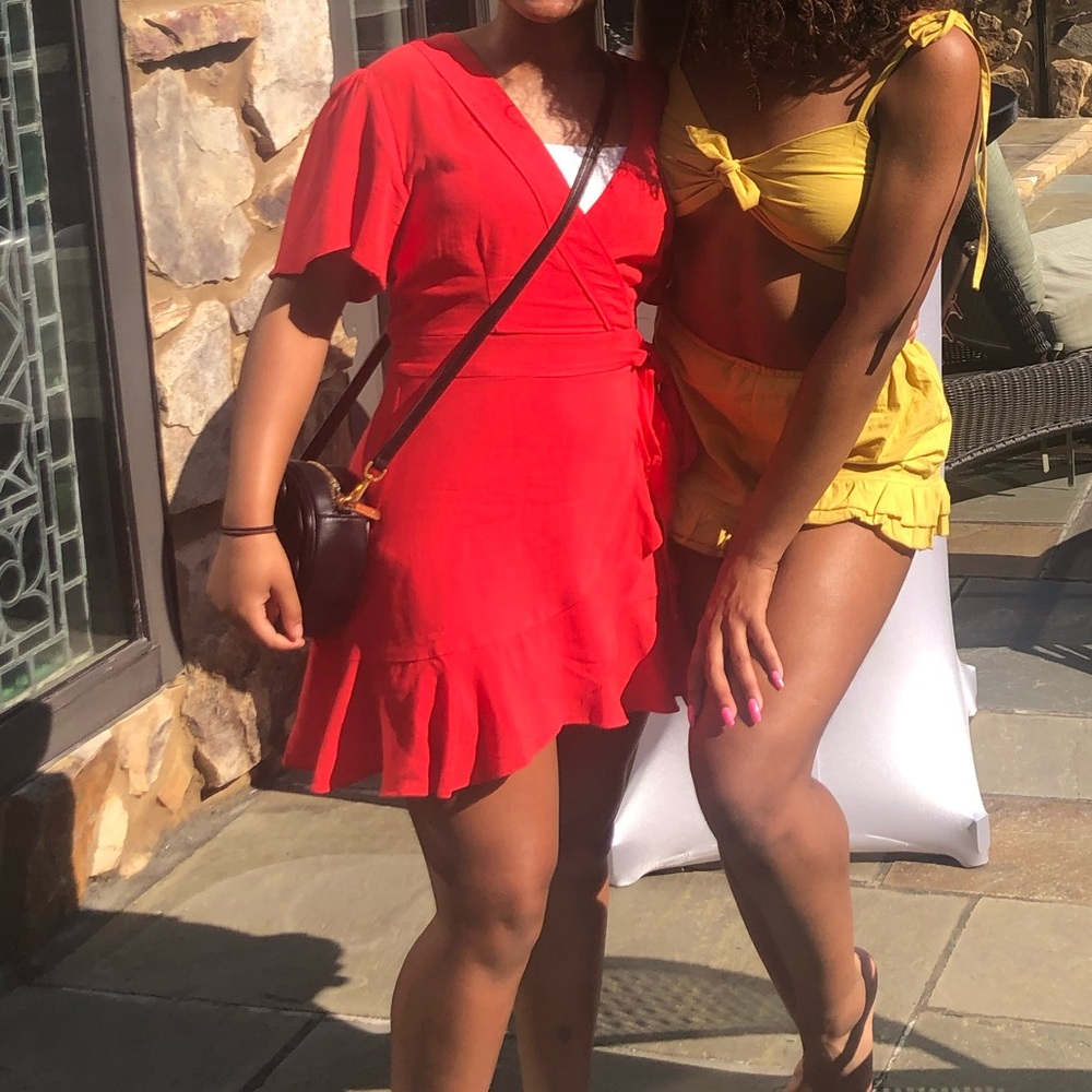 Red wrap dress